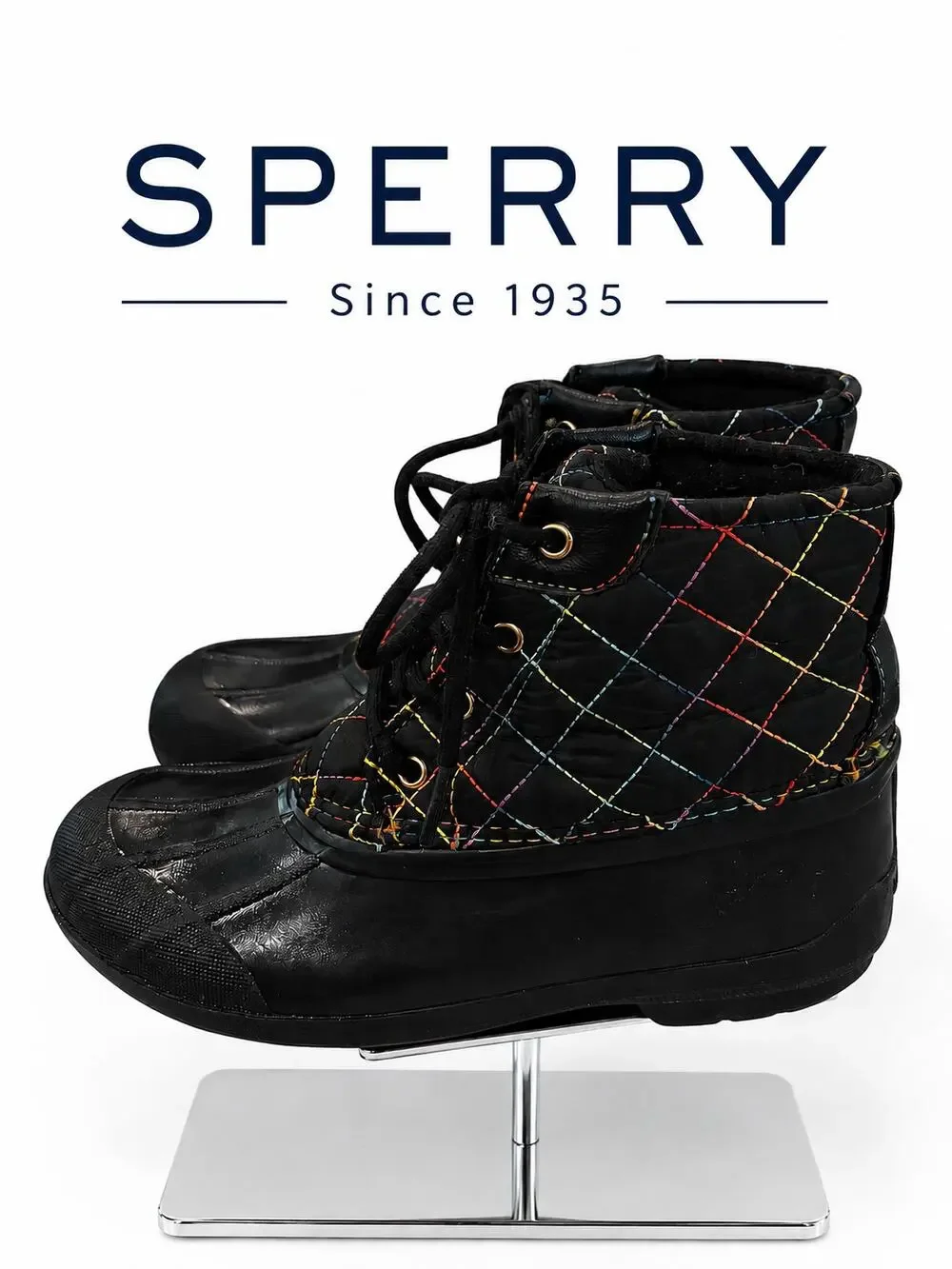 Sperry Port Rainbow Weather Duck Boots Black Kids 2M